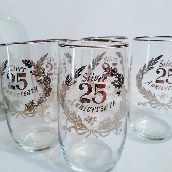 25th Anniversary Pitcher Glasses Glass & Silver - Picture 2 of 5